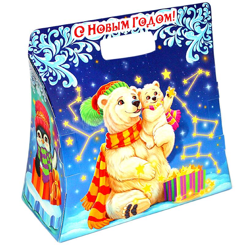 Сладкий новогодний подарок в картонной упаковке весом 1000 грамм