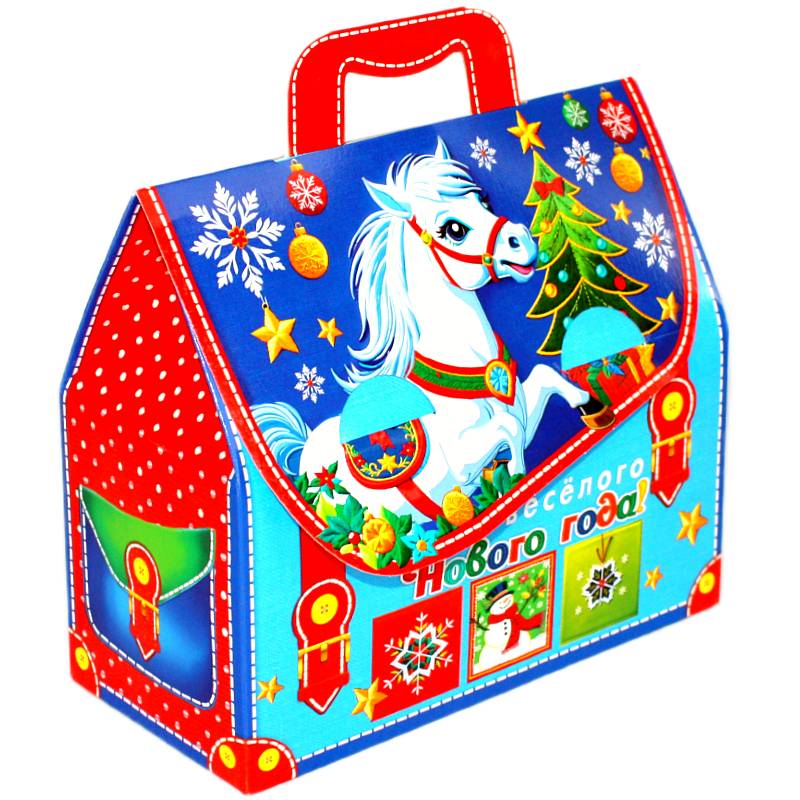 Детский новогодний подарок в картонной упаковке весом 1200 грамм